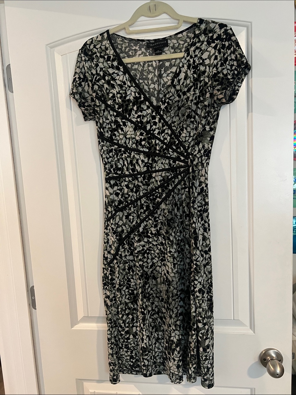 connected apparel Black and White Printed Midi Wrap Dress